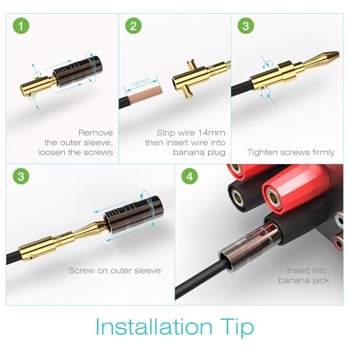 FosPower Banana Plugs 6 Pairs / 12 pcs, Closed Screw 24K Gold Plated Banana Speaker Plug Connectors for Speaker Wire, Wall Plate, Home Theater, Audio/Video Receiver, Amplifiers and Sound Systems | Banana Plug Speaker for Wall Plate and Subwoofer Cable - C
