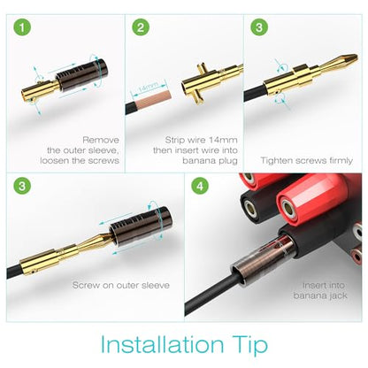FosPower Banana Plugs 6 Pairs / 12 pcs, Closed Screw 24K Gold Plated Banana Speaker Plug Connectors for Speaker Wire, Wall Plate, Home Theater, Audio/Video Receiver, Amplifiers and Sound Systems | Banana Plug Speaker for Wall Plate and Subwoofer Cable - C