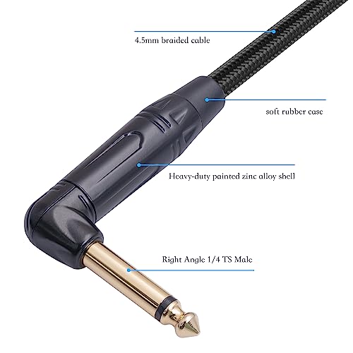 2-Pack 1FT 1/4 Inch Right Angle TS Male to 1/4 Inch TS Female Adapter, 6.35mm 1/4" Mono Connector for Bottom Plug and Front Facing Jack Guitar - color: 1FT*2