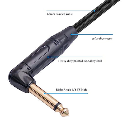 2-Pack 1FT 1/4 Inch Right Angle TS Male to 1/4 Inch TS Female Adapter, 6.35mm 1/4" Mono Connector for Bottom Plug and Front Facing Jack Guitar - color: 1FT*2