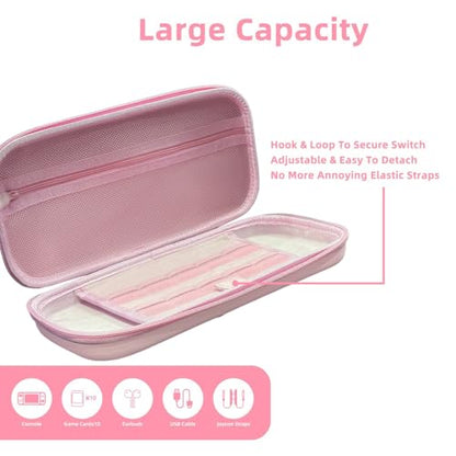 Mytrix Cute Carrying Case for Nintendo Switch/Switch 2/OLED/Lite, Portable Hard Shell Pouch for Switch Console Accessories Protective Travel Storage Bag for Switch with10 Game Card Slots, Pink Sakura