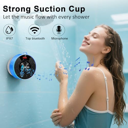 Bluetooth Shower Speaker, Waterproof Shower Speaker Bluetooth 5.3 Loud Clear Sound with Suction Cup, Built-in Mic, Digital Display/RGB Lights, IPX7 Bathroom Speaker for Outdoor/Pool/Beach/Party/Gift. - color: Blue