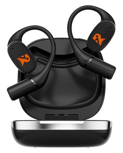 Open-Ear Earbuds,True Wireless Bluetooth Headphones with Microphone | Ultra-Lightweight Earphones, Comfort Hook Design, Clear Calls,IPX5 Water Resistant,Fast Charging,Black,V49