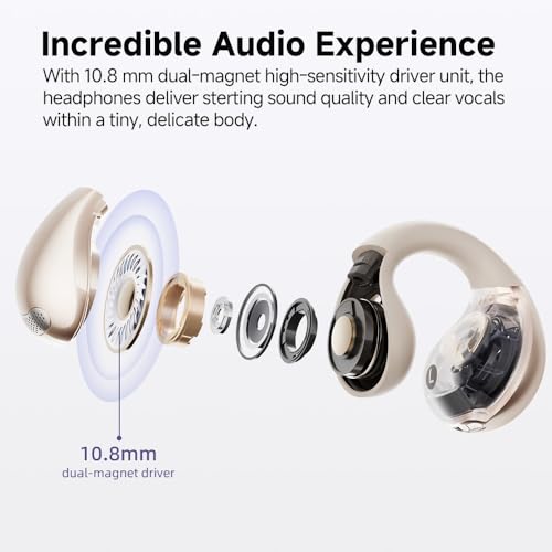 QCY Crossky C30 Open Ear Headphones Wireless Bluetooth, Clip-On Earbuds with 4 ENC Noise Cancelling Mic, Stable Fit, Dual Connection, EQ Customized, Sports Earphones for Workout/Running - color: White