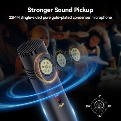 SVBONY SVMic M1 2-Pack Condenser Mic with Low Cut/-10dB Pad for Bass | 22mm Gold Instrumental Mic, Supports XY and AB Stereo Configurations, Shock Mount, T-Bar & Case