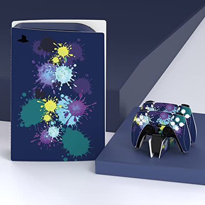 PlayVital for ps5 Skin - Disc Edition Full Set Console Controller Skin, Vinyl Decal Wrap Sticker Cover for ps5 Controller & Charging Station & Headset & Media Remote - Splattering Paint - color: Splattering Paint