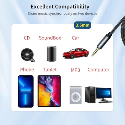 RIVIERA 20FT/6.0M Audio Cable 3.5mm 1/8" TRS to 3.5mm 1/8" TRS Braided Sheild Pure Copper Wire and 24K Gold Plated Low Noise Cable with Braided Nylon Jacket for Digital Players & Musical Instruments - color: Dual 1/8 TRS Black, size: 20FT/6.0M