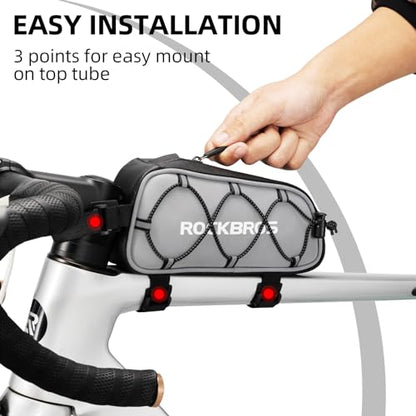 ROCKBROS Top Tube Bike Bag Water-Resistant 0.9L Narrow Slim High Reflective | 1.9in Width No Knee Rub, All-Over Reflective, Polyester Water-Resistant,Fits Phone, Wallet, Short Rides Commuting - color: STYLE 3