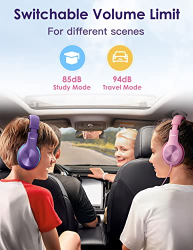 Nabevi Headphones for Kids for School, Kids Headphones with Microphone, Sharing Function, 85dB/94dB Safe Volume Limit, HD Sound, Over Ear Kid Headphone for School, On-line Study, Travel, Purple - color: Purple