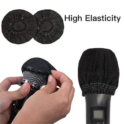 600 Pcs Disposable Microphone Covers Windscreen for Karaoke Handheld Mic | Non-woven fabric, 8.5cm diameter, black, protective caps for hygiene and sound clarity.