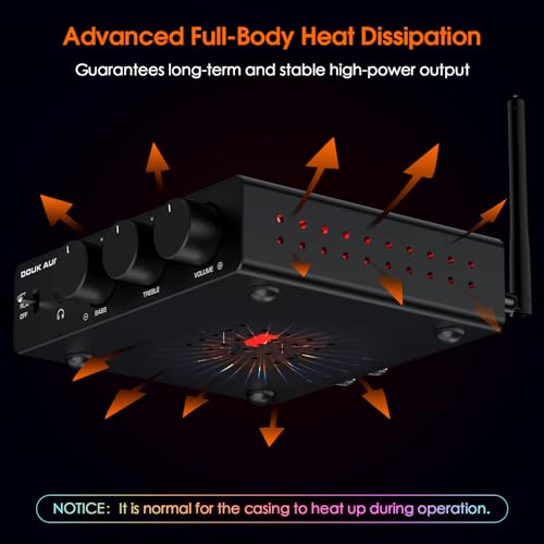 Douk Audio 2 Channel Bluetooth Amp: HiFi Stereo Amplifier | 300W×2 TPA3255 | Class D PFFB | Bass Treble Control | Headphone Out for Home Theater, Bookshelf Speakers (48V PSU)