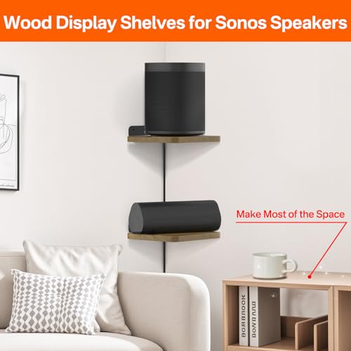 Pairs of Speaker Wall Mount for Sonos Speaker Mounts - Adjustable Floating Wall Shelves for Sonos One(Gen 2), One SL,Play:1, Roam 2, Era 100 and More Small Speakers Mounting Shelf