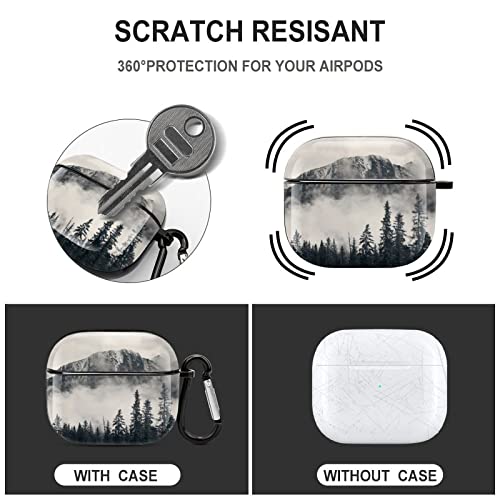 Compatible with Airpods 3 Case Cover 2021 with Keychain Forest Tree Foggy Mountain Pattern, AirPod Headphone Cover Unisex Shockproof Protective Wireless Charging