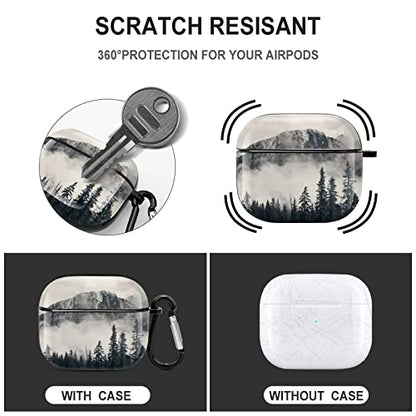 Compatible with Airpods 3 Case Cover 2021 with Keychain Forest Tree Foggy Mountain Pattern, AirPod Headphone Cover Unisex Shockproof Protective Wireless Charging