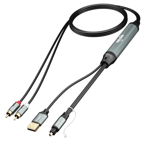 Adoreen Unidirectional 2 RCA Input to SPDIF/Toslink Output Optical Adapter Cable 6 Ft, Analog to Digital Audio Converter, 48Khz/96Khz for Turntable CD DVD to Soundbar TV Home Theater System - size: 6FT, style: 2 RCA to Optical