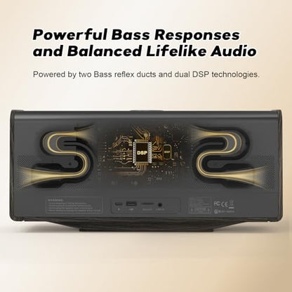 DOSS SoundBox Ultra Bluetooth Speaker, 2.1 Channel Audio, Deep Bass - Gold | 80W Powerful Sound, Wood-Grain Design, Dual DSP Tech, 18H Playtime, Elegant Living Room Decor, BT 5.3, Home & Office use - color: Gold