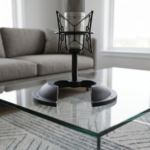 Mic Stand Base: 9.65 Inch Heavy Duty Metal Table Desktop Mic Mount - Cow Horn Shape Microphone Desk/Floor Stand Base for Home Studio Recording - size: 24.50X24.50X3.00CM