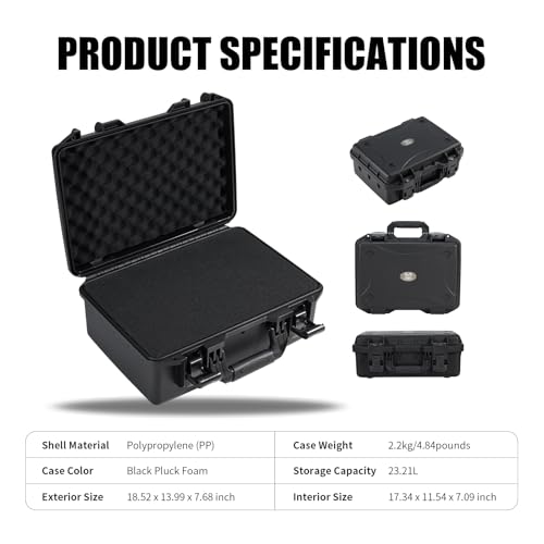 GORPANIX 18.5 x 14 x 7.7 Inch Hard Case with Customizable Foam, Hard Shell Protective Case for Mics, Heavy Duty IP67 Waterproof Gear for Microphone, Camera, Equipment, Electronics, Drone, Tools, etc - size: 18 inch Pluck Foam