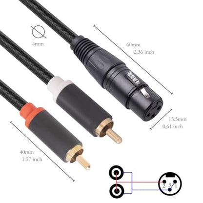 3.3 FT Female XLR to Dual RCA Y Splitter Patch Cable,Unbalanced XLR Female to 2 RCA/Phono Plug Stereo Audio Interconnect Duplicator Lead Y-Cable Adapter - size: 3.3 FT