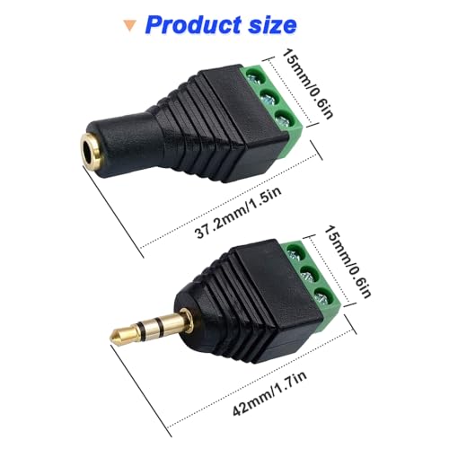 3.5mm Screw Terminal Gold Plated, 1/8" TRS Male to 3 Pin Screw Terminal with 1/8" TRS Female to 3 Pin Screw Terminal, Balun Solderless Converter with Screwdriver - color: 3Pin