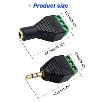 3.5mm Screw Terminal Gold Plated, 1/8" TRS Male to 3 Pin Screw Terminal with 1/8" TRS Female to 3 Pin Screw Terminal, Balun Solderless Converter with Screwdriver - color: 3Pin