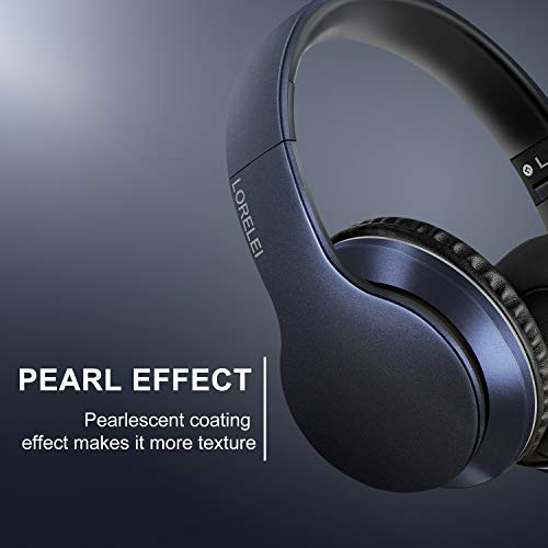 LORELEI X6 Over-Ear Headphones with Microphone, Lightweight Foldable & Portable Stereo Bass Headphones with 1.45M No-Tangle, Wired Headphones for Smartphone Tablet MP3 / 4 (Dark Blue) - color: Dark Blue