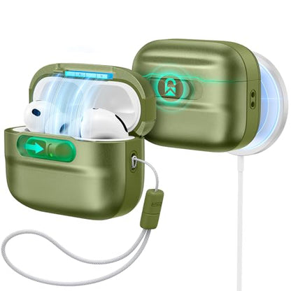 ESR for AirPods Pro 3 Case (2025), Compatible with MagSafe, Green | Compatible with AirPods Pro 3 (USB-C Cable), Magnetic Lid, Full Drop Protection Cover with Lanyard - color: Green, size: AirPods Pro 3 Case