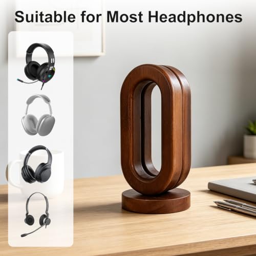 Wooden Headphone Stand for Desk, Solid Wood Headset Holder | Modern Desktop Headphone Hanger, Minimalist Desk Accessory for Home Office, Gaming Setup & Studio