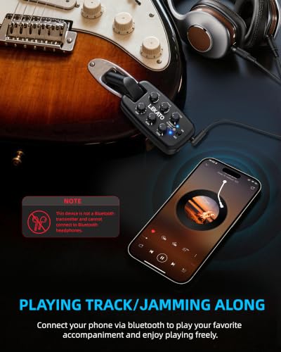 LEKATO PA-2 Guitar Headphone Amp for Electric Guitar Headphone Amplifier for Portable Practice, 9 Amp Models, 3 Mod Effects, 3 Space Effects, with Bluetooth Receiver, USB OTG Recording