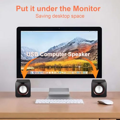 G GENLEAS 1 Pair USB 2.0 Wired Computer Speakers, Mini Desktop Laptop Speakers with Adjustable Volume, 3.5mm AUX Plug Portable Multimedia Stereo Sound Speaker for PC Laptop Tablet Desktop