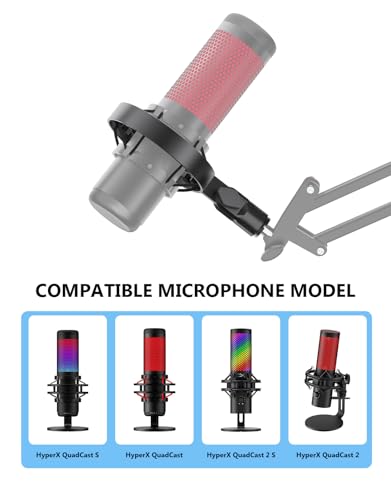 Microphone Shock Mount for HyperX QuadCast, Custom, Durable, with Adapters | Metal Outer Ring, Anti-Vibration, Durable Replacement, Works with Mic Stand and Boom Arm, 3/8" and 1/4" Screw Adapters - size: HyperX QuadCast Shock Mount