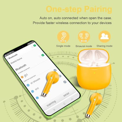 Wireless Earbuds, Bluetooth 5.4 Earbuds Stereo Bass, Bluetooth Headphones in Ear Noise Cancelling Mic, Earphones IP7 Waterproof Sports, 32H Playtime USB C Charging Case Yellow Ear Buds for Android iOS - color: Glossy Yellow
