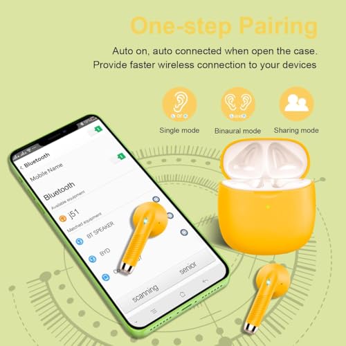 Wireless Earbuds, Bluetooth 5.4 Earbuds Stereo Bass, Bluetooth Headphones in Ear Noise Cancelling Mic, Earphones IP7 Waterproof Sports, 32H Playtime USB C Charging Case Yellow Ear Buds for Android iOS - color: Glossy Yellow