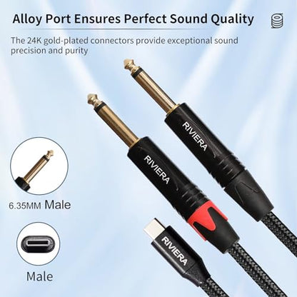 RIVIERA Audio Cable USB C to 6.35mm 1/4" TS, 20FT/6M - color: usb-c to Dual 1/4, size: 20 Feet