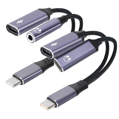 2pcs 2 in 1 Usbc Splitter Aux & USB C to 3.5mm Jack and Charger | Usbc Splitter & USB C to 3.5mm Audio Adapter with 60W PD Fast Charging DAC Headphone Jack for iPhone Gaming Car Aux More USBC