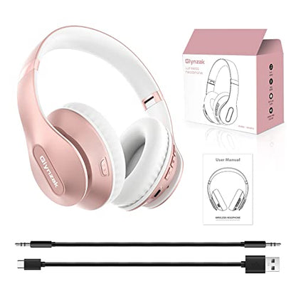 Wireless Bluetooth Headphones Over Ear V6.0 HiFi Stereo with Mic | 65H Playtime 6EQ Modes Foldable Bluetooth Headset with Microphone for Travel Smartphone Computer Laptop Rose Gold - color: Rose Gold