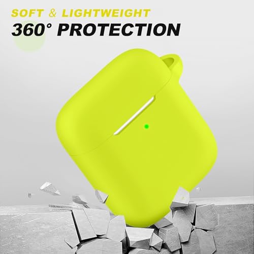 for AirPods Case Cover, Come with Cleaner Kit, Soft Silicone Protective Cover with Buckle, Compatible with AirPods 2nd 1st Generation Charging Case, Front LED Visible, Bright Yellow - color: C8-Bright Yellow
