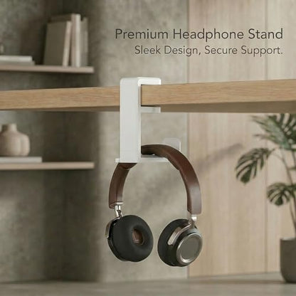 Universal Headphone Stand, Desk Mount Holder with 360 Degree Swivel, Gaming Headset Organizer Clamp-On Under Desk Hanger with Cable Clip for Office and Home,White
