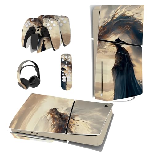 PlayVital Full Set Skin Sticker for ps5 Slim Console Disc Edition (The New Smaller Design), Vinyl Skin Decal Cover for ps5 Controller & Headset & Charging Station - Cloudwalker's Encounter - color: Cloudwalker's Encounter