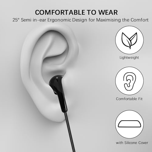 ASKUBSKU School Earbuds Wired 3.5mm Headphones with Mic for PC Laptop Black | Corded Earphone Stereo Clear Call Volume Control Semi in Ear Buds for Samsung A14 S10 A12 A25/Moto G Power School Travel