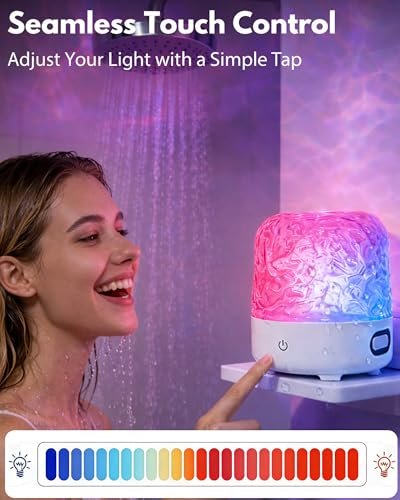 Shower Light with Bluetooth Speaker, Waterproof Shower Lamp with 16 Colors 4 White Noise, Ocean Wave Projector Light with Remote & Touch Control, Water Ripple Lamp for Inside Shower Bathroom Bedroom