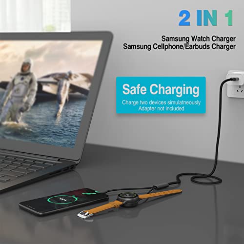 2 in 1 USB-C Magnetic Galaxy Watch Charger for Samsung Galaxy Watch 7/6/5/4/3/Classic, Pro 5/4, Active Watch 2/1, Galaxy Buds/Live/+, 5ft Fast Charging Cable for Galaxy S22/21/20/10 (Max 12W)