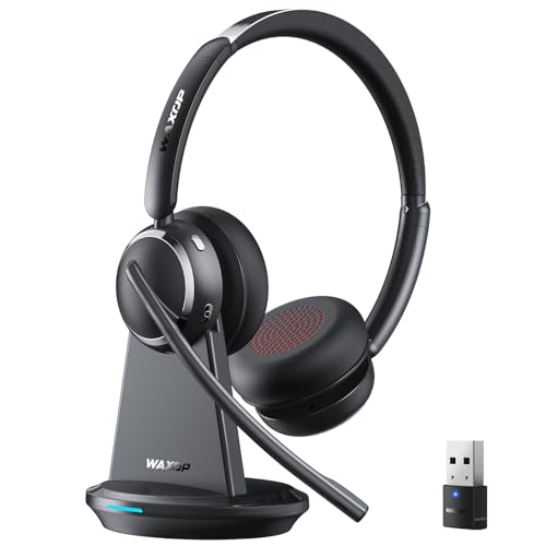 Wireless Headset with Mic for Work, Bluetooth 6.0 Headset with Microphone for PC, 65H AI Noise Cancelling Mic, 60ft Range, USB Dongle & Charging Base, On-Ear Headphones for Teams Zoom Call Center