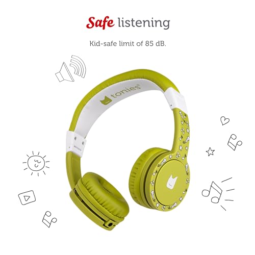 Tonies Foldable Wired Headphones for Kids - Comfortably Designed to fit On-Ear - Works with Toniebox 1 and All 3.5mm Devices - Green - color: Green