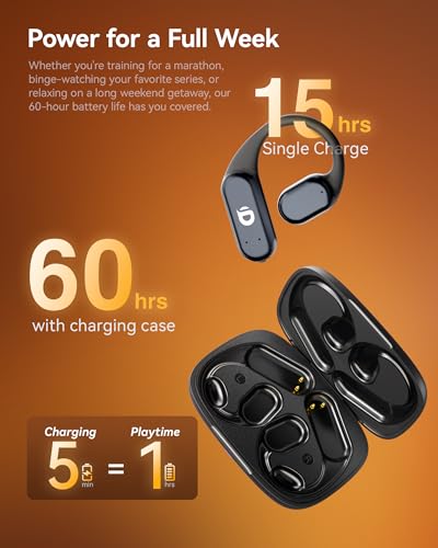 Gen 2 Open Ear Headphones - True Bone Conduction Wireless Earphones, Bluetooth 6.0, Tuned for Audio, Fit for Running, Yoga, Up to 60H Playtime with Case, IP68 - color: Obsidian