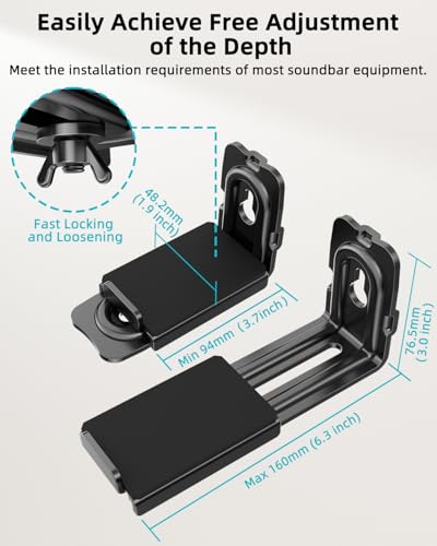 HCMOUNTING Soundbar Mount Under TV, Depth Adjustable 3.7”-6.3”, Hold 33lbs | Sound Bar Mounts for Samsung, Bose, Vizio, Sony, Sonos and More, All-round Soft Pads Reduce Vibration and Scratching, Black