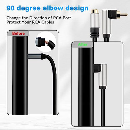 2 RCA Extension Cable 6 Feet, 90 Degree Right Angle 2RCA Male to 2 RCA Female Stereo Audio Extender Cord Adapter, Hi-Fi Sound, Gold Plated Connectors, Oxygen-Free Copper OFC - style: 6 Feet