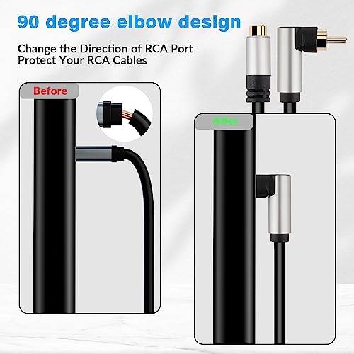 2 RCA Extension Cable 4 Feet, 90 Degree Right Angle 2RCA Male to 2 RCA Female Stereo Audio Extender Cord Adapter, Hi-Fi Sound, Gold Plated Connectors, Oxygen-Free Copper OFC - style: 4 Feet