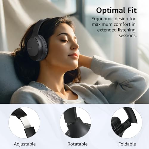 TOZO HA1 70H Over Ear Wireless Headphones Bluetooth 5.4 Foldable Headset | Deep Bass Stereo Sound, 32 Custom EQ Modes, Control Via Button, 78ms Low-Latency, Clear Call, Ideal For Travel Daily Use - color: Black