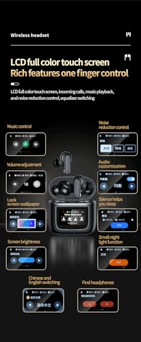 ANC Noise Cancellation Message Notification Bluetooth in-Ear Earbuds - Multi-Functional Wireless in Ear Headphones with LCD Screen Touch Control Display 16 Countries Language TWS Earphones